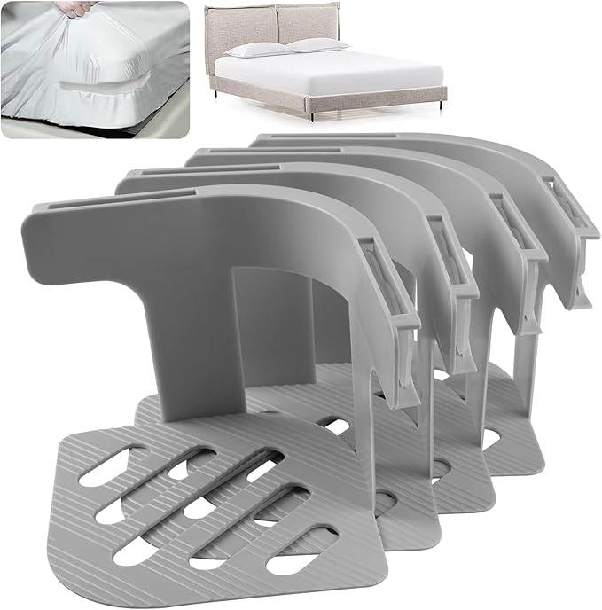 Dyale Bed Sheet Holders, Heavy Duty Straps for Fitted Sheets, Secure Fasteners for Twin Queen King Mattress Sizes (Grey)