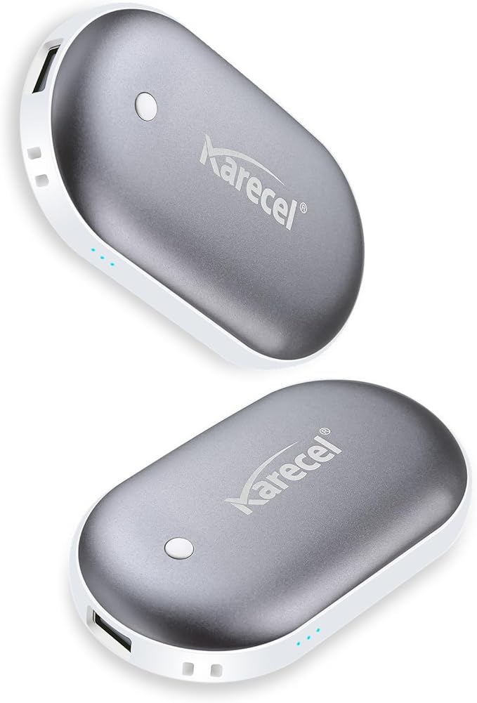 Karecel Rechargeable Hand Warmers 2 Pack, 10,400mAh Double Sided Heat Electric Hand Warmers Power Bank, Portable Pocket USB Heated Handwarmers, 4-inch Full-Surface Heat & Quick Charge, Men Tech Gifts