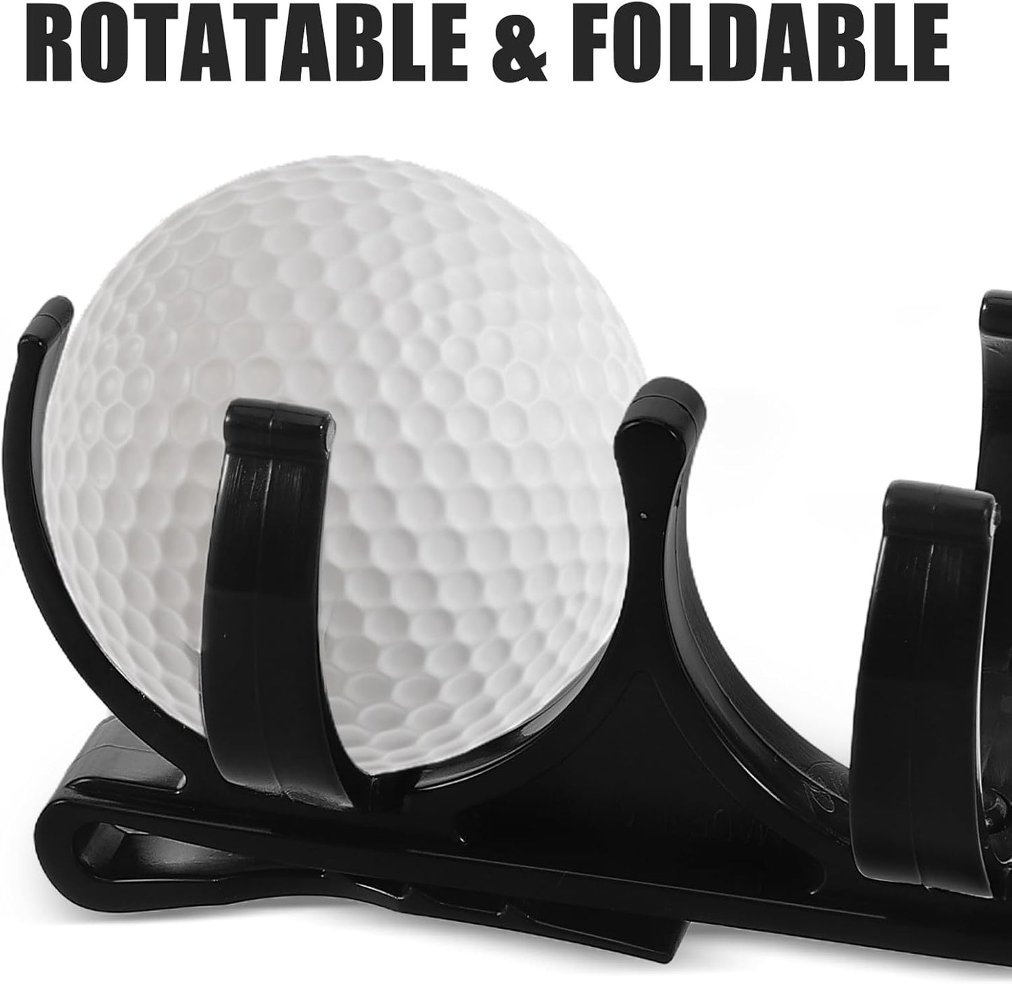 POPETPOP Golf Ball Holder: Rotatable Foldable Golf Ball Clip for Outdoor Sports - Attachment to Waist Belt, Bag (Dual Capacity, Black)