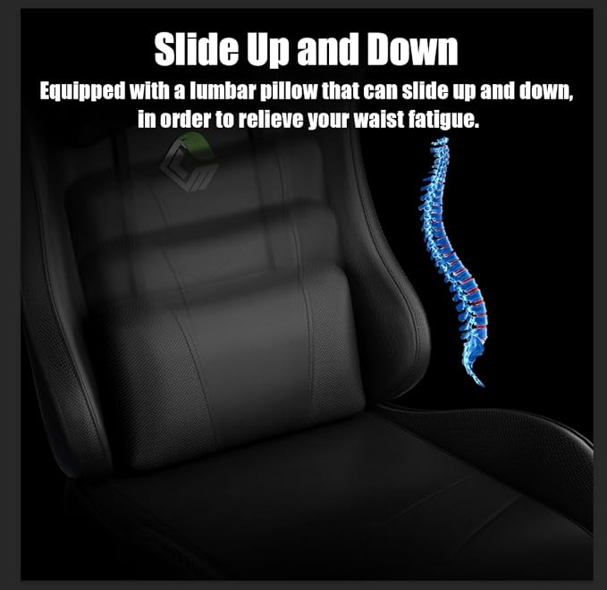 Gaming Chair with Footrest Racing Style Lumbar Support Massager Video Game Chair with Metal Legs, High Back Gamer Chair with Headrest, 360° Swivel Office Computer Desk Chair, Black
