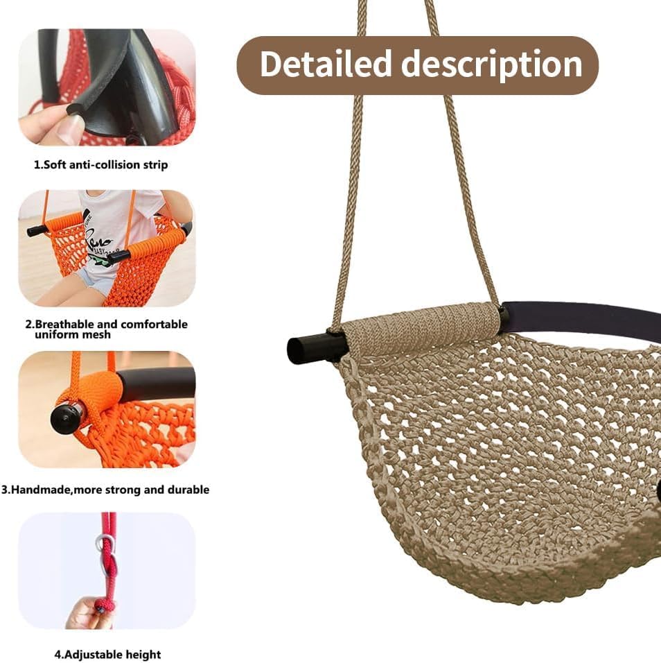 Hand-Knitting Toddler Swing, Swing Seat for Kids with Adjustable Ropes, Little tikes Swings Set, for Outdoor Indoor, Playground, Backyard (Brown-2 Pack)