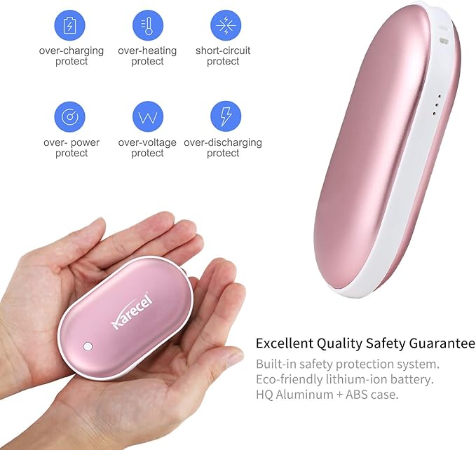 Karecel Hand Warmers Rechargeable 2 Pack, 10400mAh Double-Sided Heat Electric Handwarmers Powerbank, 4-inch Full-Surface Heat, Portable Camping Hand Warmers, Men Gifts for Christmas, Winter Essentials