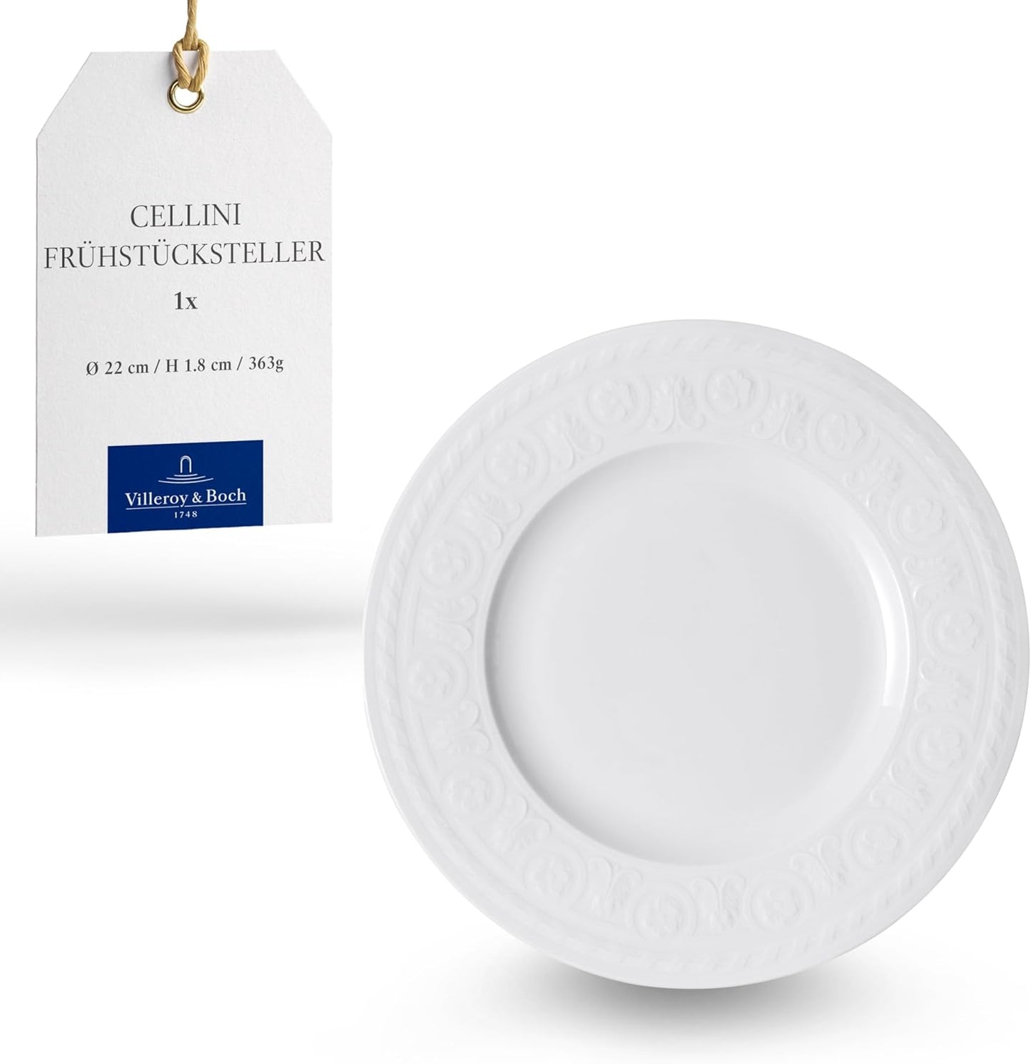 Villeroy & Boch Cellini Salad Plate, 8.5 in, Premium Porcelain, White