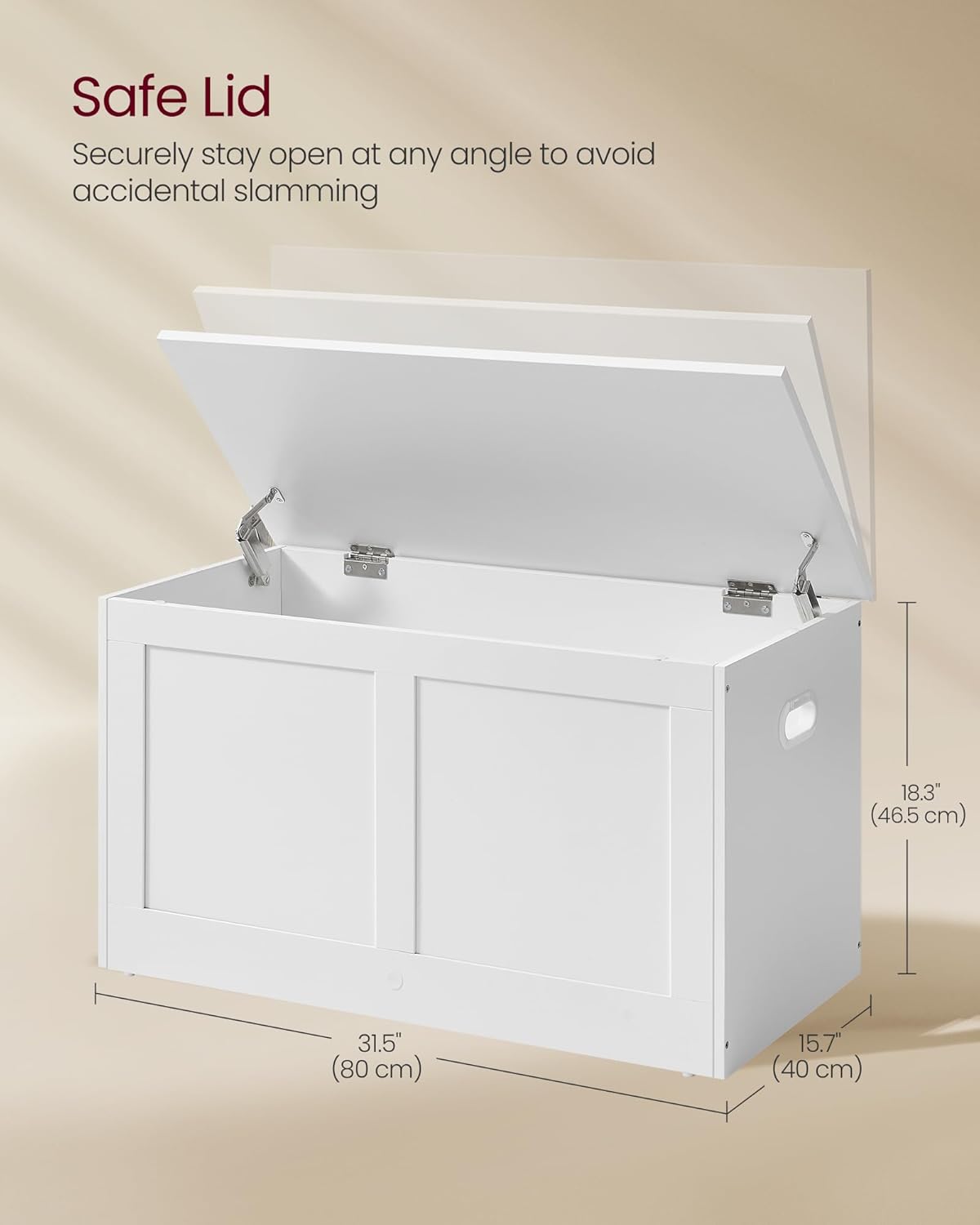 VASAGLE Storage Chest, Storage Trunk with 2 Safety Hinges, Storage Bench, Shoe Bench, Farmhouse Style, 15.7 x 31.5 x 18.3 Inches, for Entryway, Bedroom, Living Room, Cloud White ULSB064W01