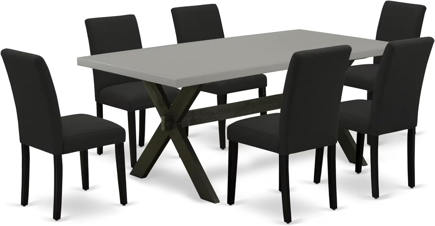 East West Furniture X697AB624-7 7 Piece Modern Dining Table Set Consist of a Rectangle Wooden Table with X-Legs and 6 Black Color Linen Fabric Upholstered Chairs, 40x72 Inch, Multi-Color