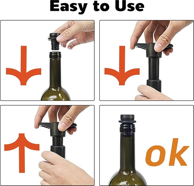 Vacuum Wine Saver Pump with 4 Reusable Stoppers, Silicone Wine Stopper For Red Wine Bottles/White Wine Bottles, Leak Proof Airtight Seal, Preserves Freshness, Easy to Use