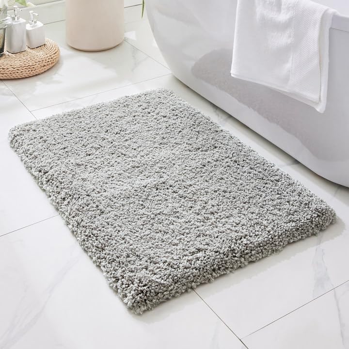 Small Bathroom Rug 17x24 Non Slip Gray Fluffy Bath Mat for Bathroom Floor Washable Plush Luxury Bath Rug for Tub Soft Shaggy Absorbent Shower Mat