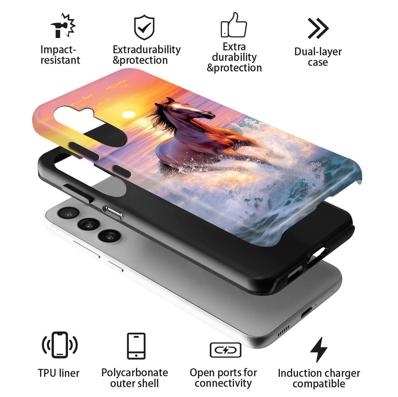Ziskgzo Compatible For Samsung Galaxy S25 5G Case, 2 Layer Hard Shell Silicone Cover 2 In 1 Shockproof Protective Phone Case,Hor