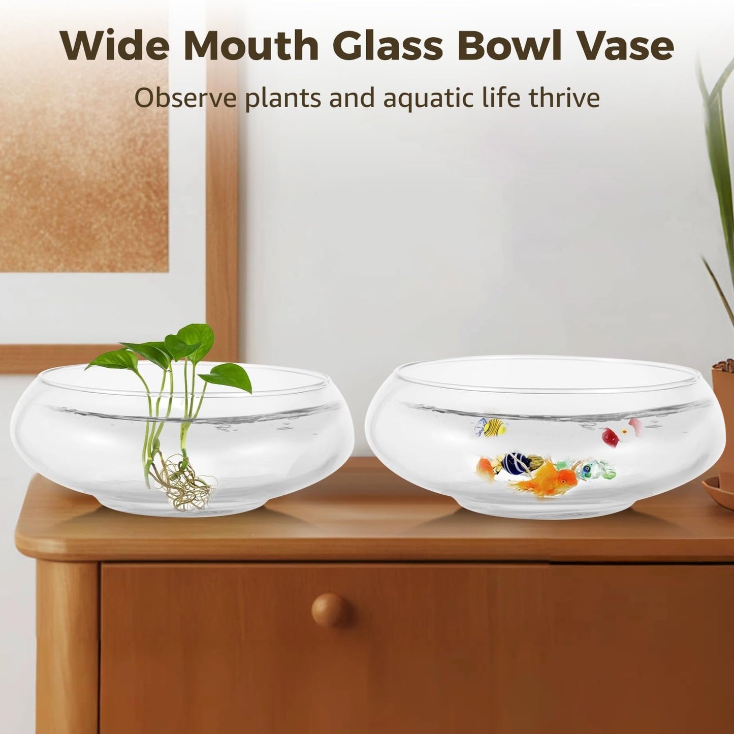3 PCS Round Glass Vase Bowl, 6"/ 8"/10" Wide Mouth Round Glass Bowls, Succulent Planters, Fish Tank, Bubble Vases, Floral Decor Centerpieces, Flower Pots for Home Decoration (3PCS)