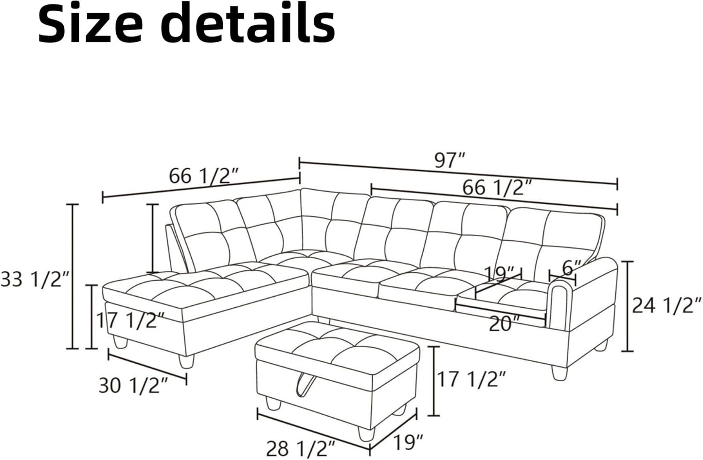 L Shaped Sectional Couches for Living Room, Modern Modular Sectional Sofa with Ottoman Storage, Comfy L Shaped Couch with Chaise for Bedroom Apartment Furniture, Gray