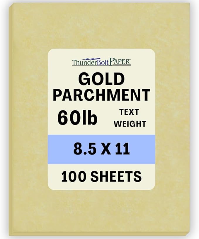 100 Gold Parchment 60# Text (=24# Bond) Paper Sheets - 8.5 X 11-60 Pound is Not Card Weight - Vintage Colored Old Parchment Semblance