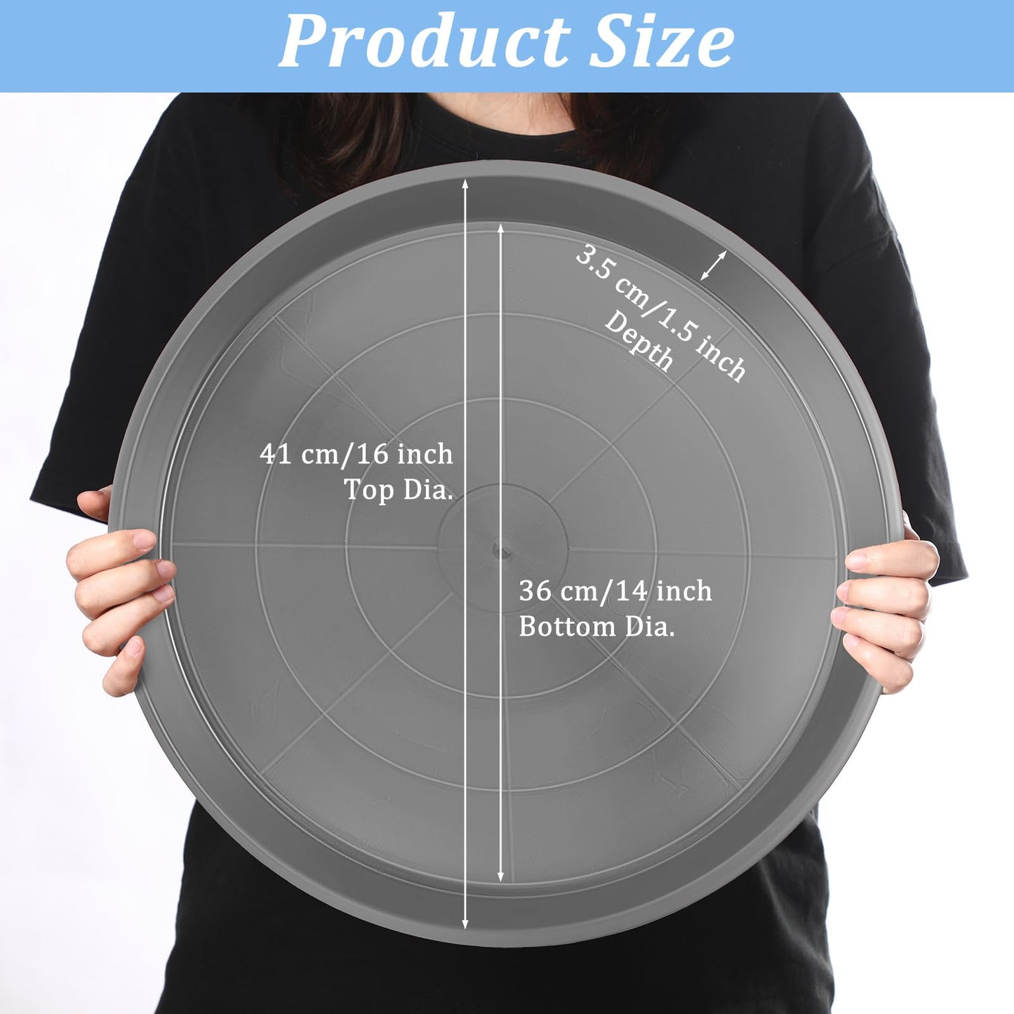 Eccliy 12 Pcs Plastic Plant Saucers Round Plant Tray Large Flower Pot Heavy Duty Planter Water Trays Thick Planter Drip Saucers for Indoors and Outdoors(16 Inch,Gray)
