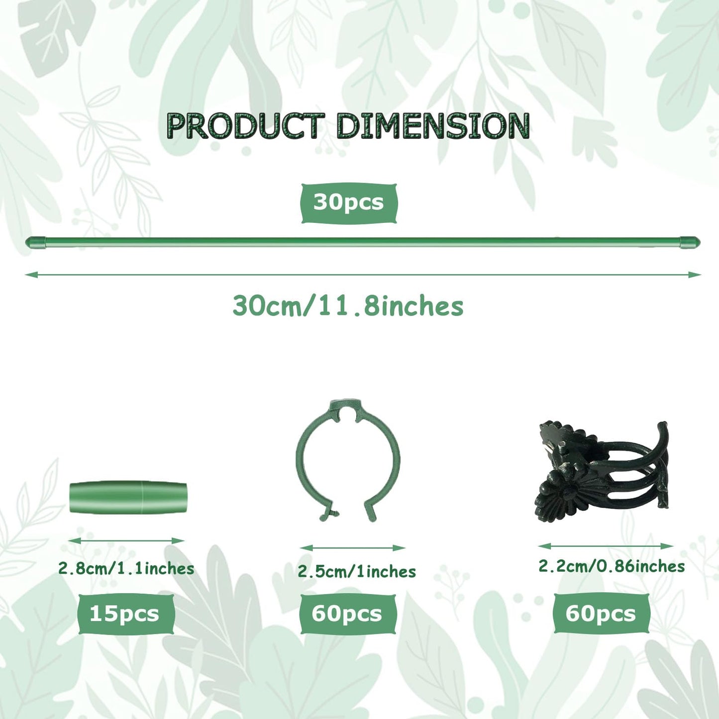 165Pcs Adjustable Plant Stakes, 30Sets Garden Plant Support Sticks, 30Pcs Fiberglass Plant Pole Stand, 60Pcs Rings, 60Pcs Clips, 15Pcs Connectors for Potted Plant Flower Tomato Orchid Vegetable