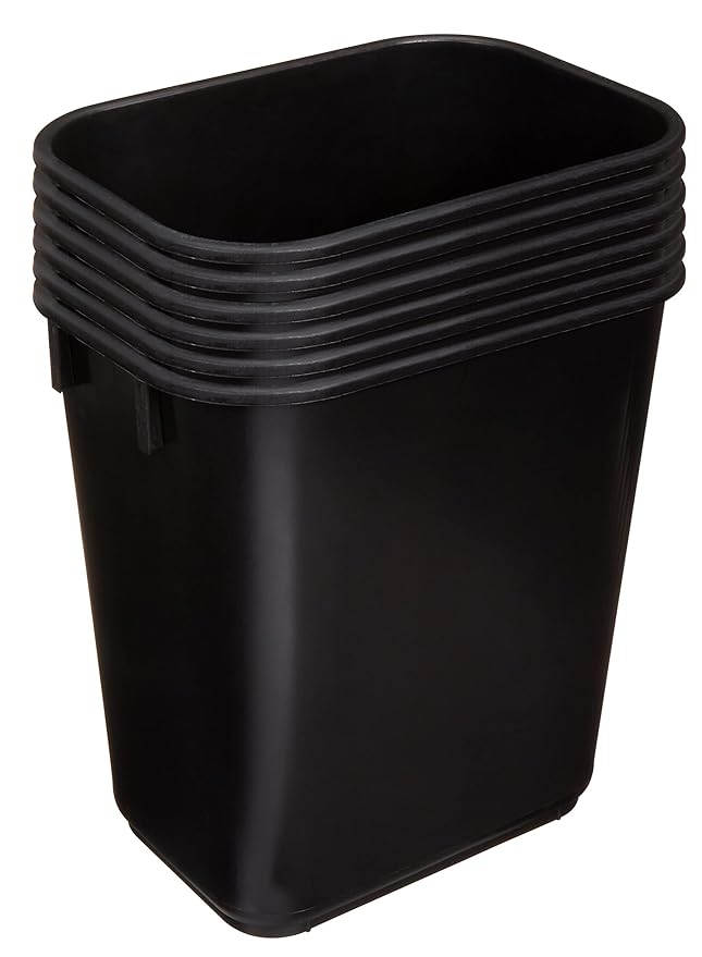 Amazon Basics Small Trash Can, Rectangular Commercial Office Wastebasket, 3 Gallon (Pack Of 6), Black