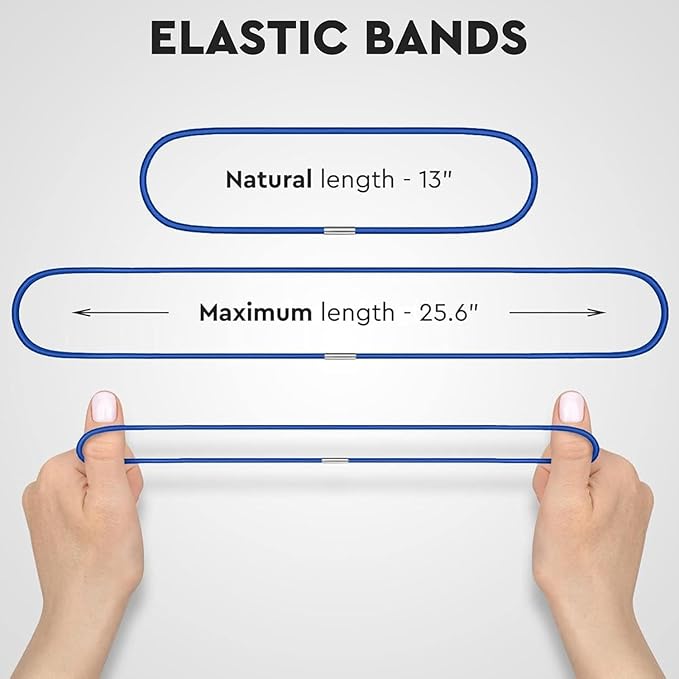 Trash Can Rubber Bands Set of 6 - Elastic Garbage Can Bands with Metal Connector, Fits 13 to 33 Gallon Trash Bags - Gripper Trash Can Bands for Waste Baskets, Blue
