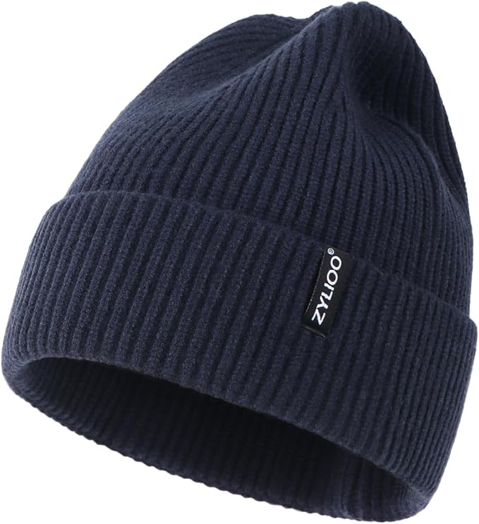 Zylioo Oversize Beanie Hats, XXL Big Size Ribbed Knit Cuffed Winter Hat for Cold Weather, Warm Skull Watch Cap