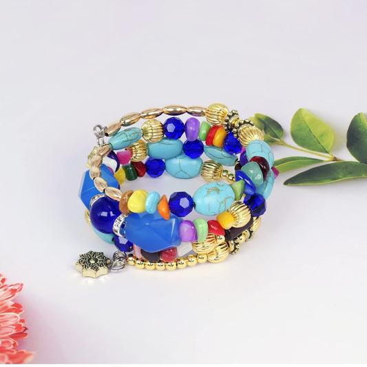 QIAN0813 Boho Multilayer Irregular Agate Beads Charm Bracelets for Women Vintage Jade Stone Man Bracelets Yoga Bangles Ethnic Jewelry (Colorful)