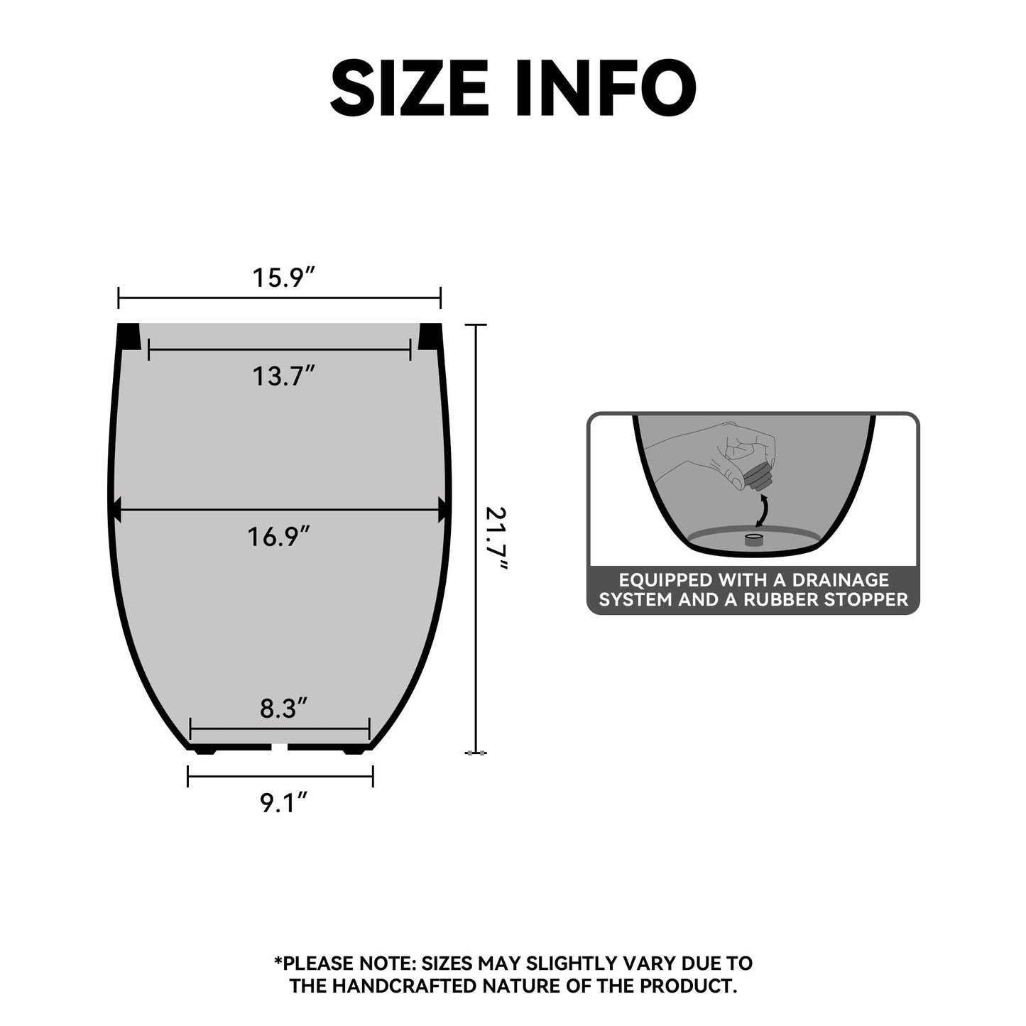 Kante 21.7 Inch Tall Concrete Planter, Large Indoor Outdoor Plant Pot with Drainage, Smooth Weathered Concrete Finish with Painted Interior, Ideal for Porch, Home, Garden, Patio