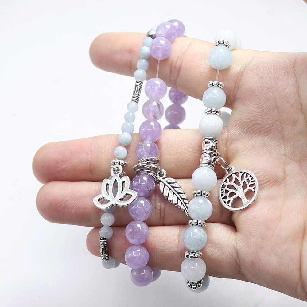 UEUC Tree of Life Yoga Healing Stone Bracelets,Multilayer Lotus Chakra Stone Reiki Bracelet Sets,Anxiety Crystal Natural Stone,for Women Stress Relief