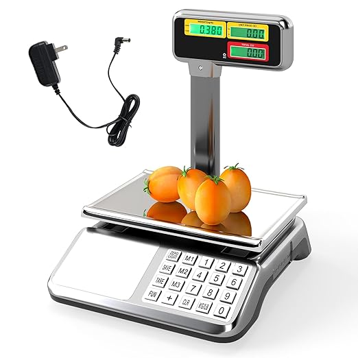Goplus 88lb/40kg Commercial Food Scale with Pole Dual LCD Display, Digital Price Computing Scale with Counting Function, Rechargeable & Battery Powered, Produce Scale for Farmer Market, Not for Trade