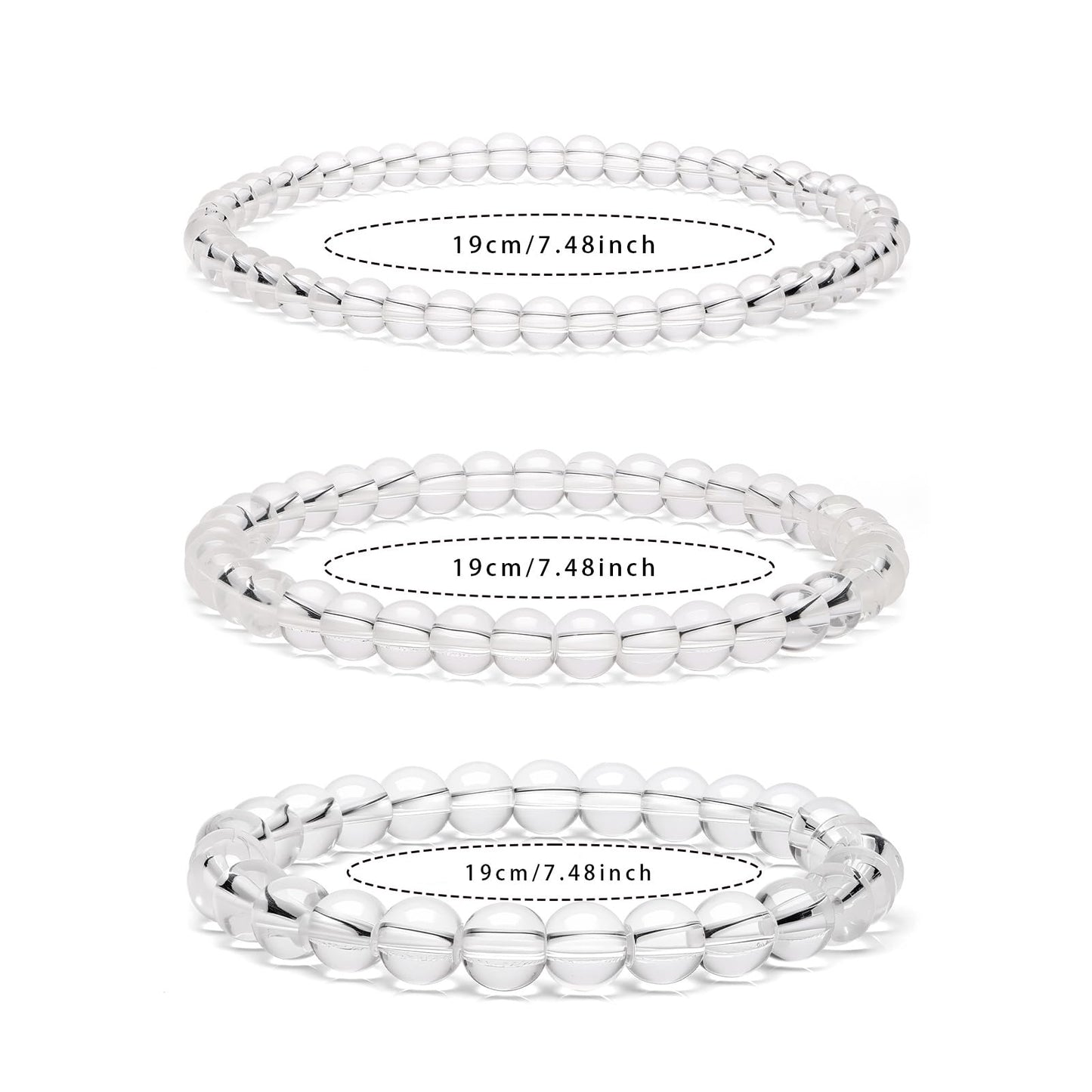 Risyfjew 4MM Handmade Clear Quartz Natural Gemstone Stretch Elastic Bracelet,PE Film Anti-oxidation Packaging Natural Stone Crystal Healing Power Energy Gifts for Adult