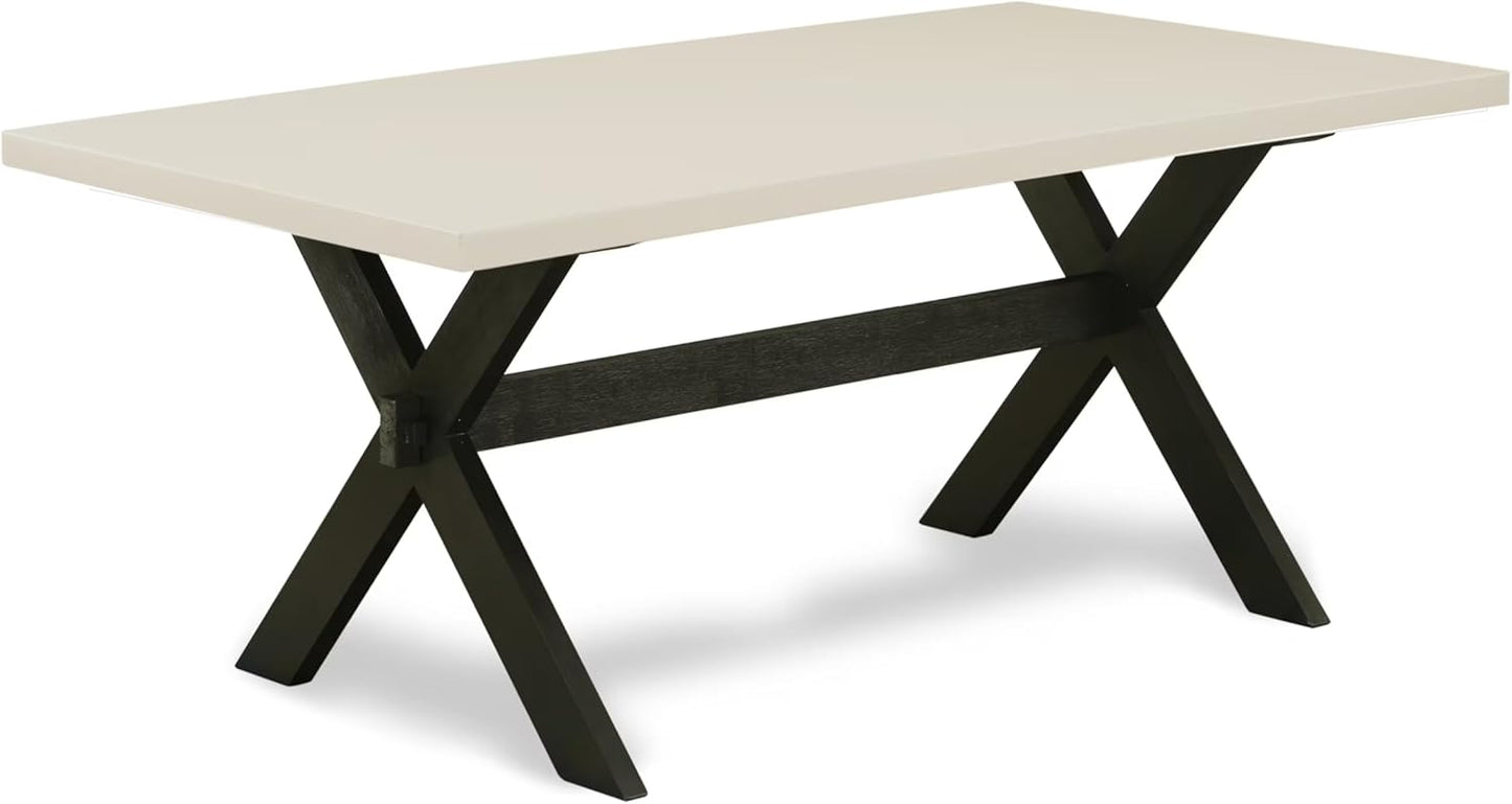 East West Furniture X627EL635-7 7 Piece Dining Table Set Consist of a Rectangle Dining Room Table with X-Legs and 6 Doeskin Linen Fabric Upholstered Chairs, 40x72 Inch, Multi-Color