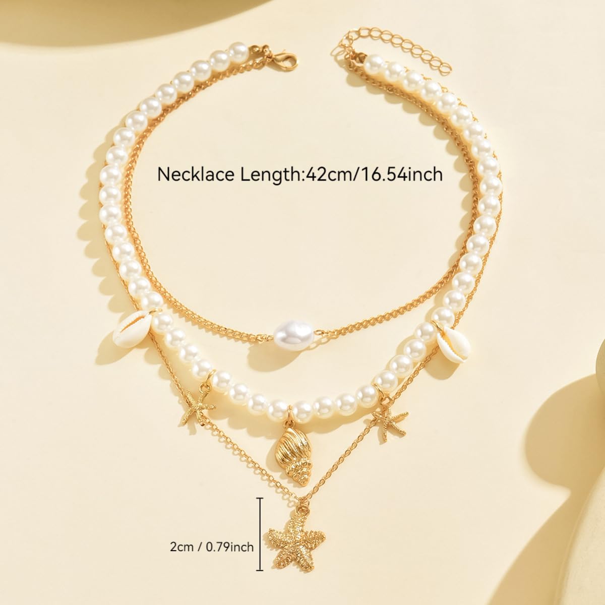 Starfish Necklace Gold Beach Jewelry for Women Pearl Seashell Necklace Cowrie Shell Beach Necklaces Ocean Summer Starfish Jewelry (1-3 layer)