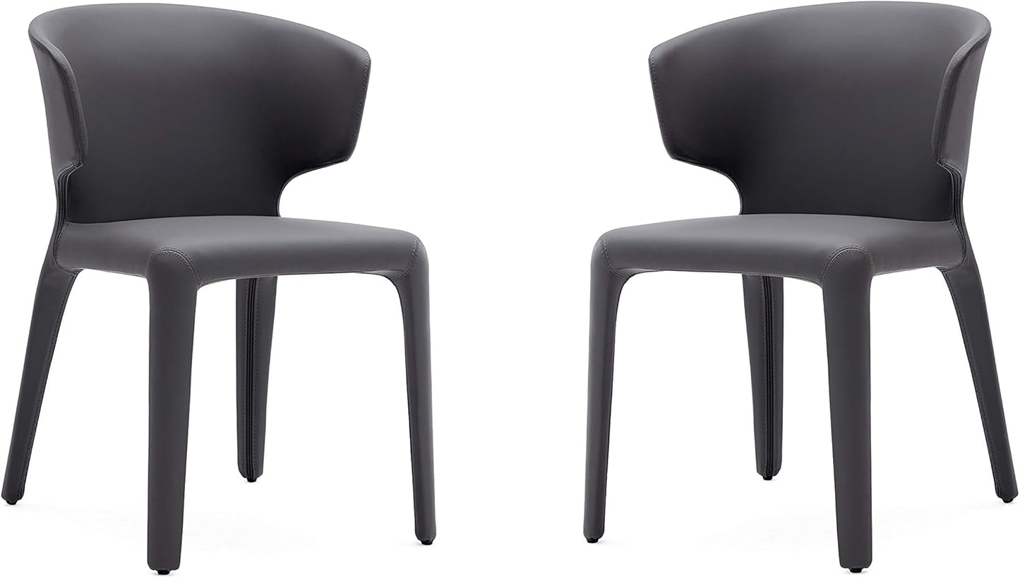 Manhattan Comfort Conrad Mid Century Modern Dining Chairs Woven Tweed Upholstered Kitchen Furniture with Contoured Back, Foam Padding & Metal Legs, Set of 2, Grey