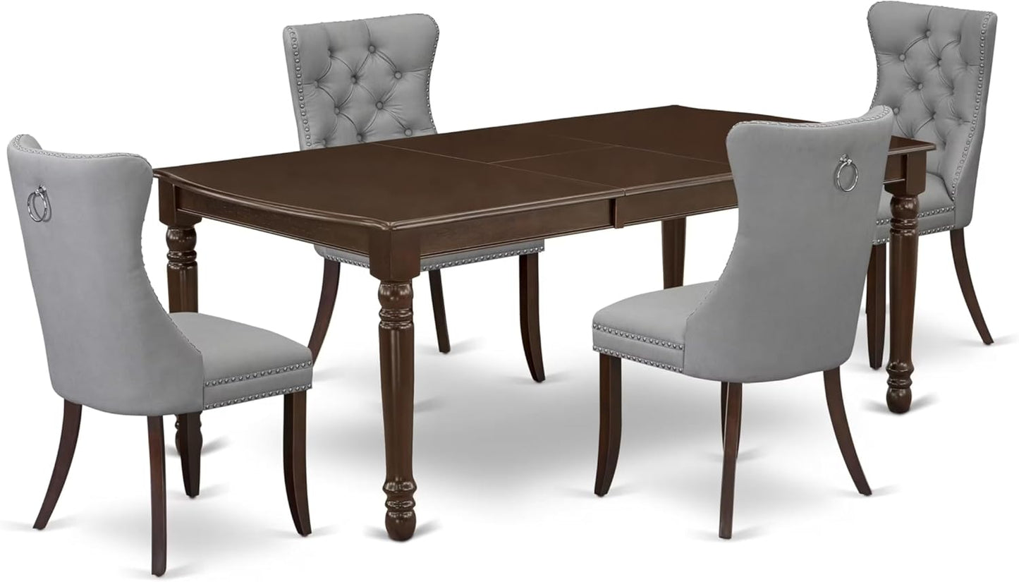 East West Furniture DODA5-MAH-27 5 Piece Dining Room Set Consists of a Rectangle Wooden Table with Butterfly Leaf and 4 Polyester Fabric Upholstered Chairs, 42x78 Inch, Mahogany