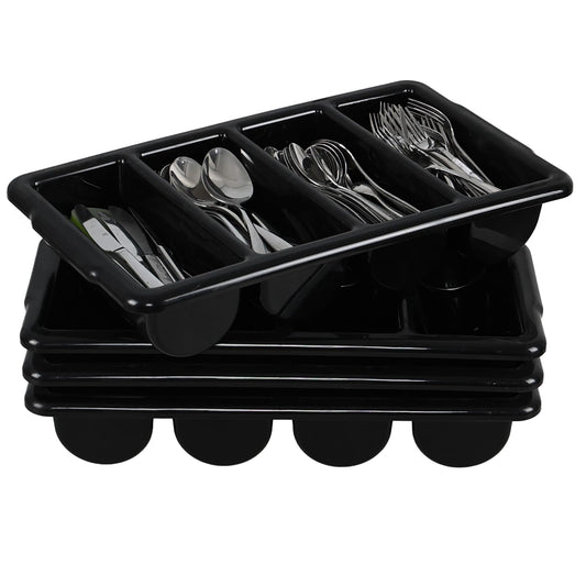 Loiycg 4 Compartment Cutlery Bin, Set of 4 Restaurant Silverware Tray Plastic, Black