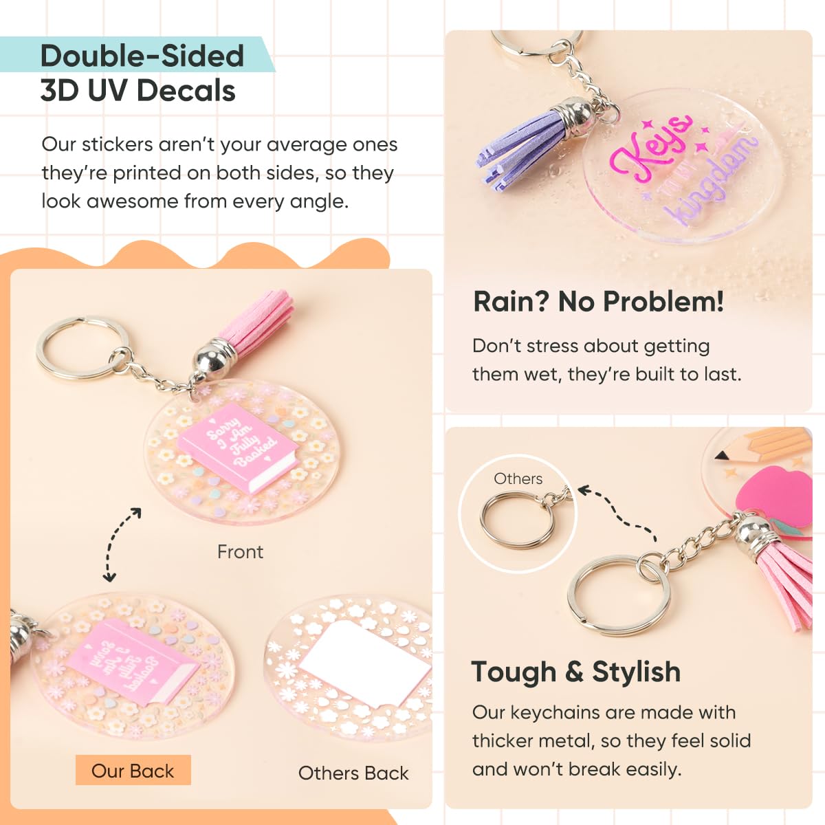 YOPPIX 140 PCS Acrylic Keychain Blank Set, 2026 Graduation Season Double-Sided UV DTF Stickers Acrylic Keychain Making Kits for Vinyl DIY Craft Project