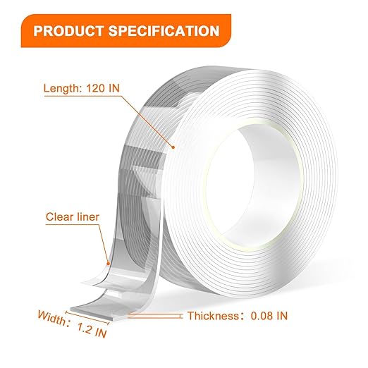 Heavy Duty Double Sided Tape 120 Inch, Nano Adhesive Mounting Tape No Residue Removable, Strong Picture Hanging Tape for Walls, Poster, Christmas Decor, Bathroom & Dorm