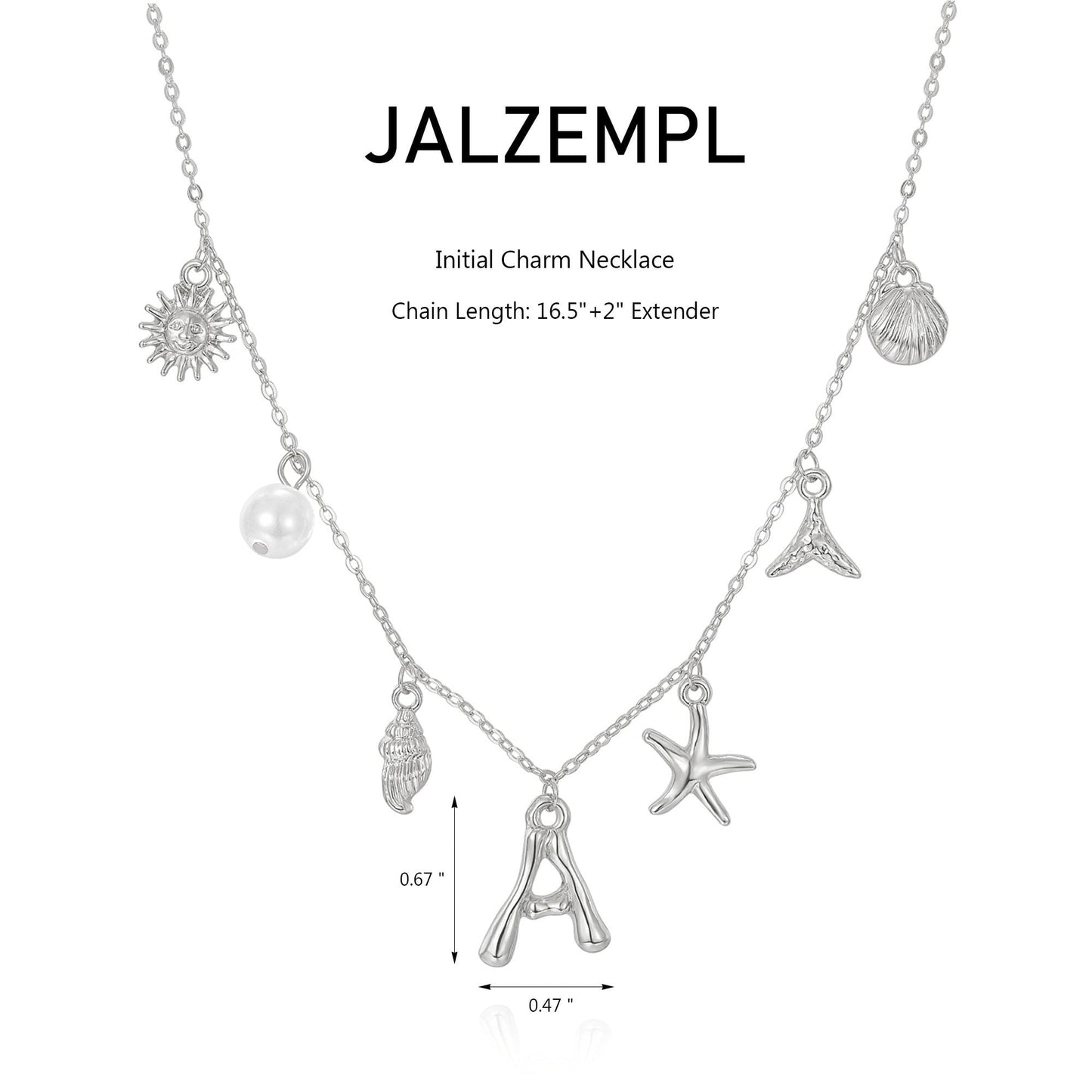 JALZEMPL Initial Charm Necklace For Women Seashell Shell Letter Boho Summer Beach Starfish 14k Gold Plated Silver Pendant Surfer Jewelry Gifts (B,Silver)