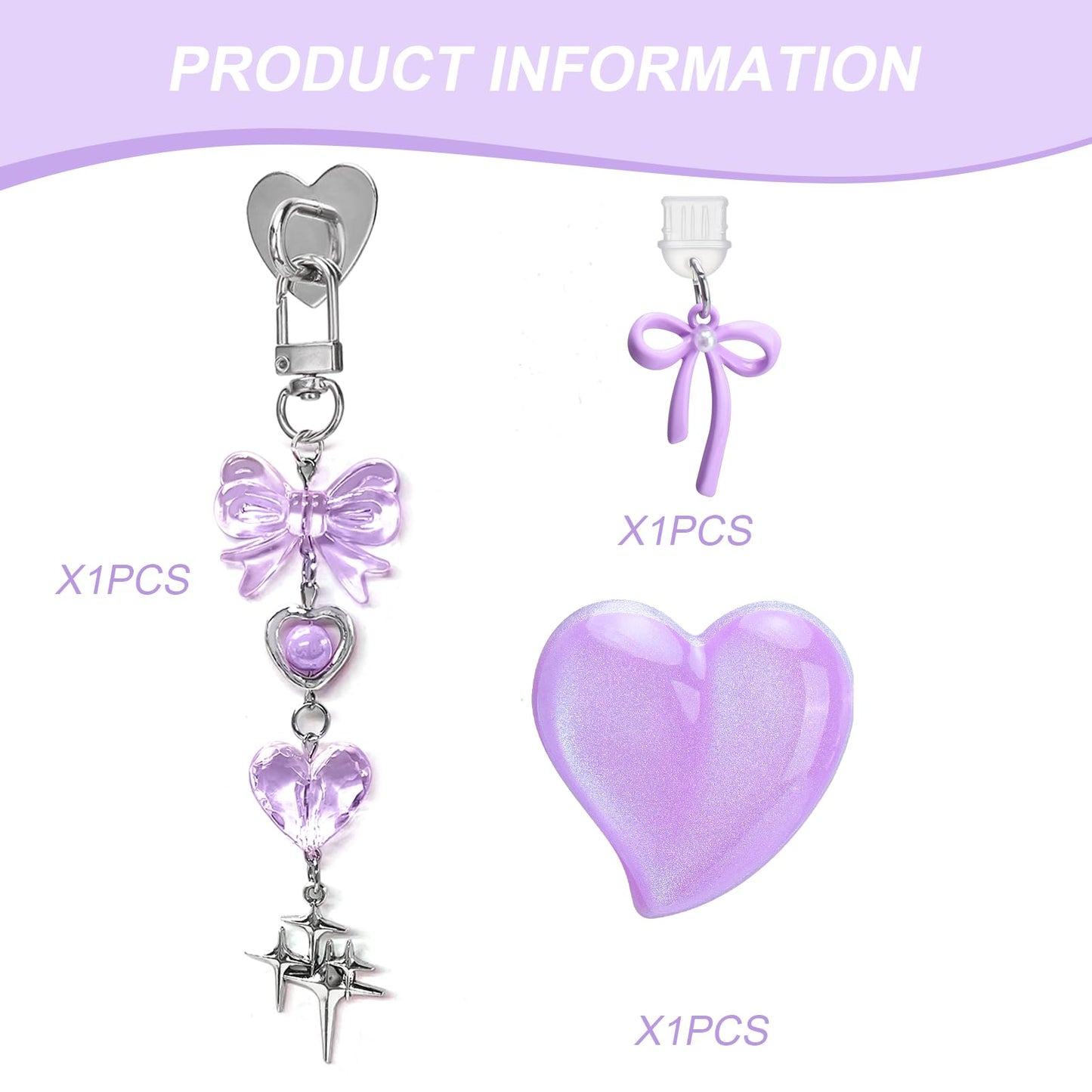Aiersa Cute Charms Set For Kindle,Including Dust Plug Charm Type C/Usb C,Heart Grip Holder,Bling Keychains With Hook For Kindle
