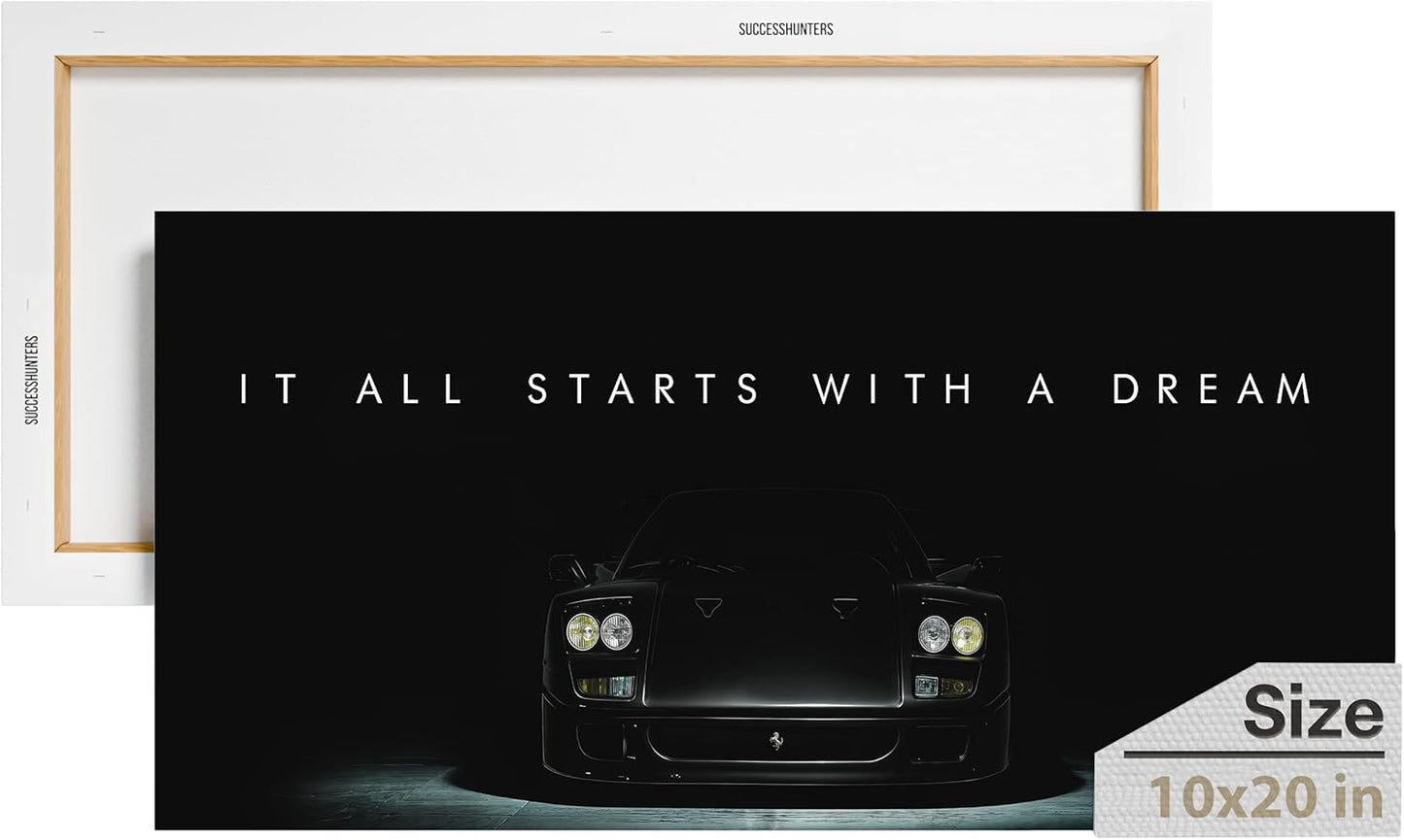 Motivational Wall Art for Office, Super Car Art Canvas, Inspirational Automotive Decor for Ferrari F40 Sportscar Lovers, Motivational Wall Decor for Office and Home, Car Poster (10" x 20" in)