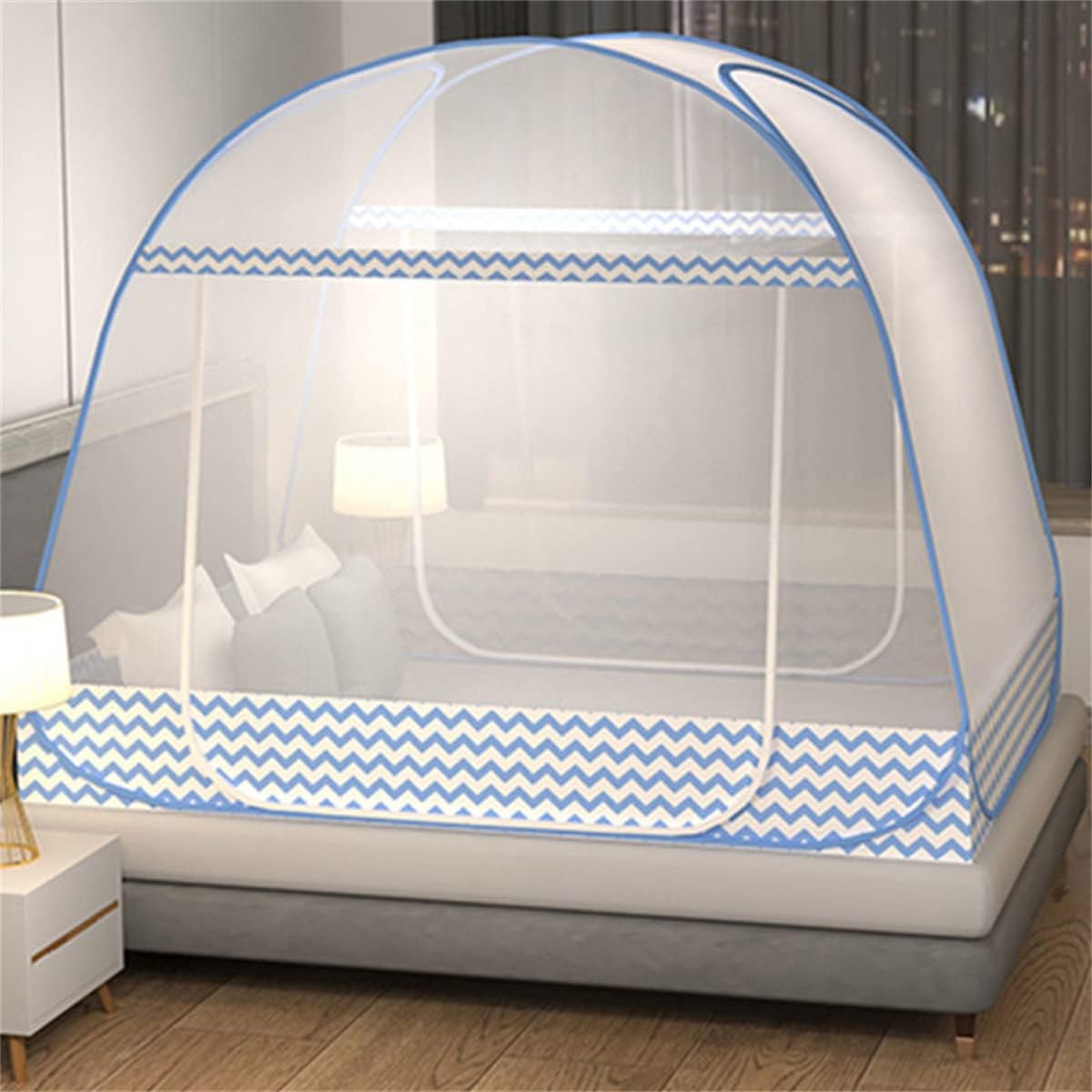 CdyBox Folding Mosquito Net Tent Canopy Curtains for Beds Home Bedroom Decor (Blue, 1.2X2.0m)