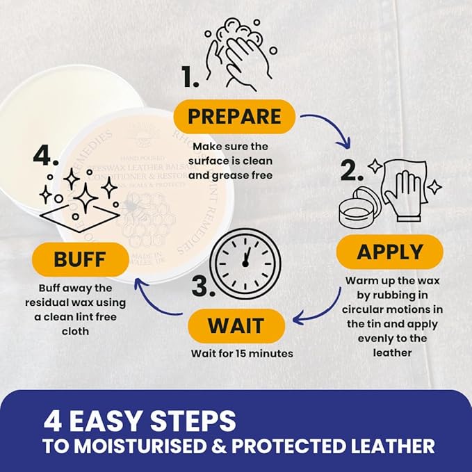 Premium Beeswax Leather Conditioner & Balm – Hand-Poured Natural Restorer for Boots, Bags, Jackets, Furniture, Car Seats & More – Cleans, Conditions & Protects – 1.0 Fl Oz