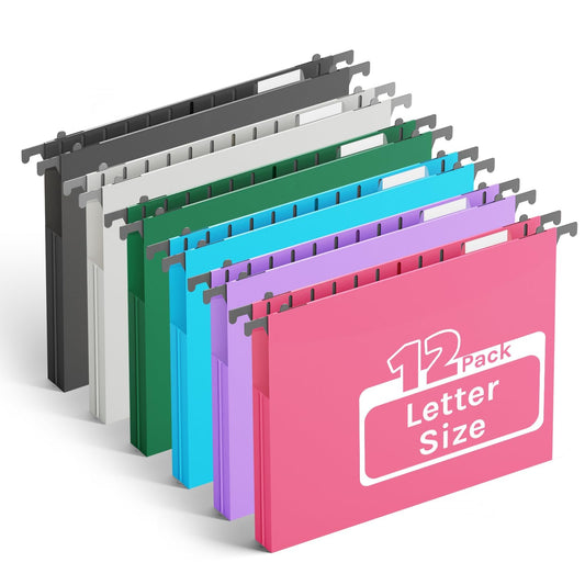 Ansook Letter Size Hanging File Folders Extra Capacity,Heavy Duty 1" Expandable File Folder Organizer,12 Pack Pastel Color File Cabniet Folders,Reinforced Plastic Hang Folders for File Frame Box