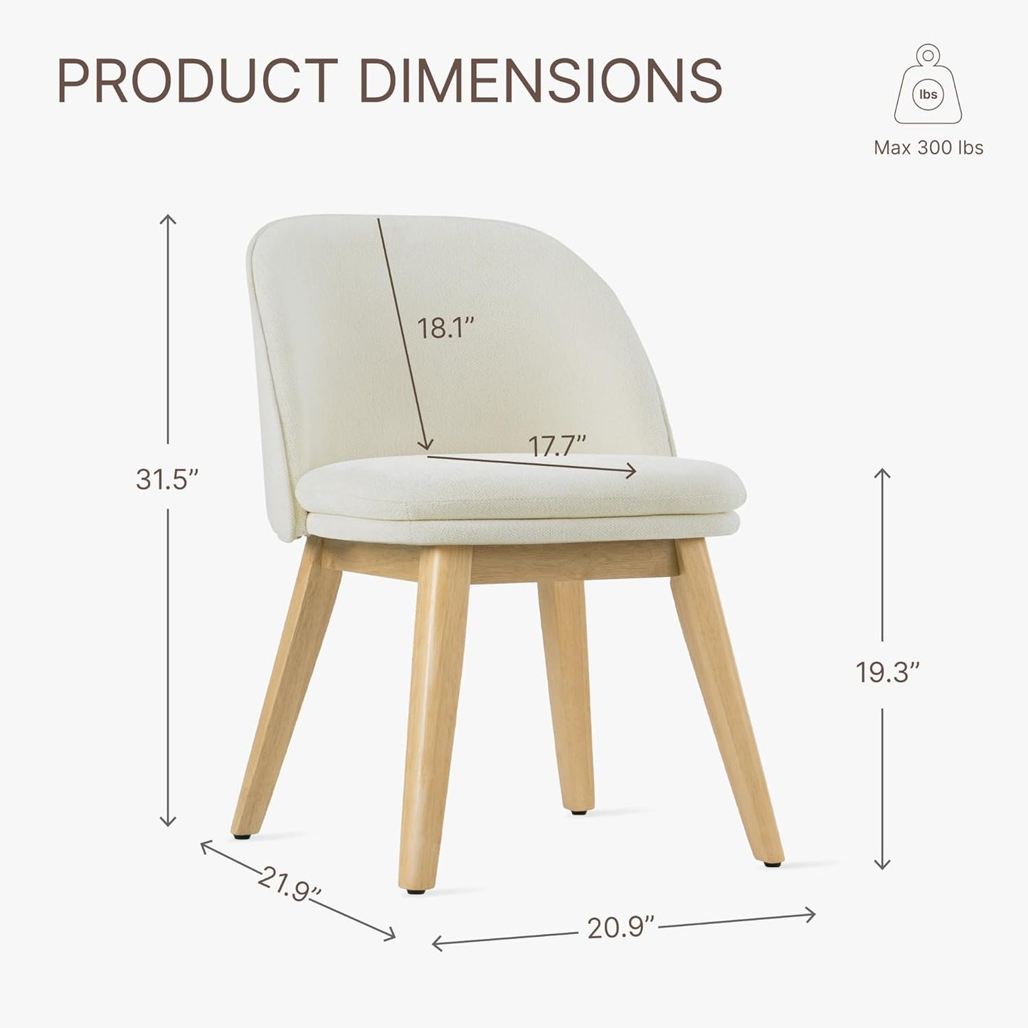 Wooden Dining Chairs Set of 2, Fabric Upholstered Modern Dining Room Chairs with Double-Layer Thick Seat Cushion & Ergonomic Backrest for Restaurant, Kitchen and Café, Beige