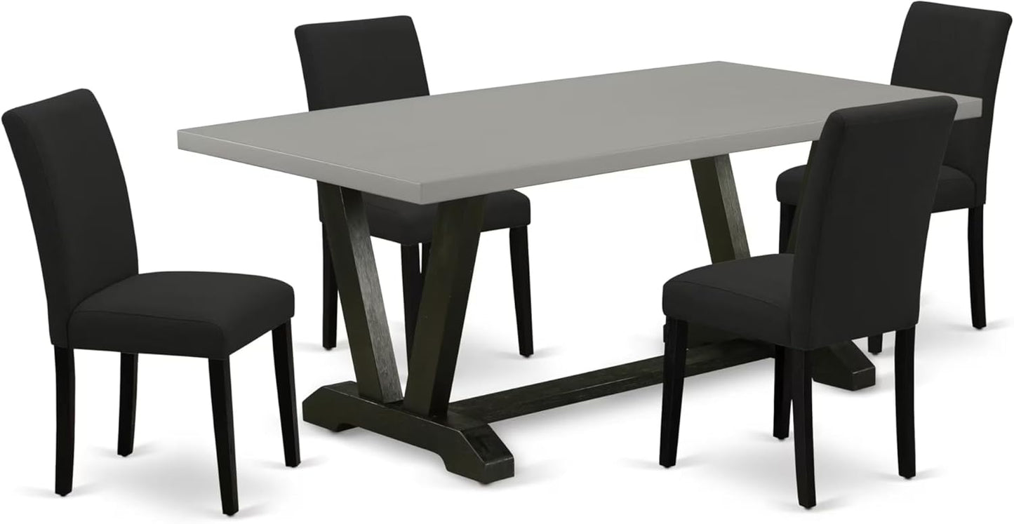 East West Furniture V697AB624-5 5 Piece Dining Table Set Includes a Rectangle Dining Room Table with V-Legs and 4 Black Color Linen Fabric Upholstered Chairs, 40x72 Inch, Multi-Color