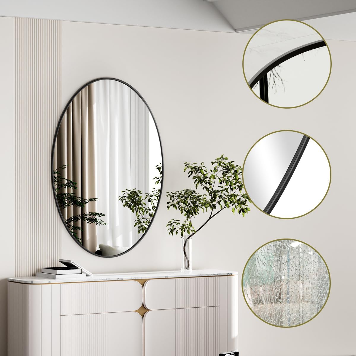 Koonmi Black Oval Bathroom Mirror, 24"x31" Bathroom Vanity Mirror, Oval Mirror for Bedroom Living Room Entryway, Hangs Horizontal or Vertical