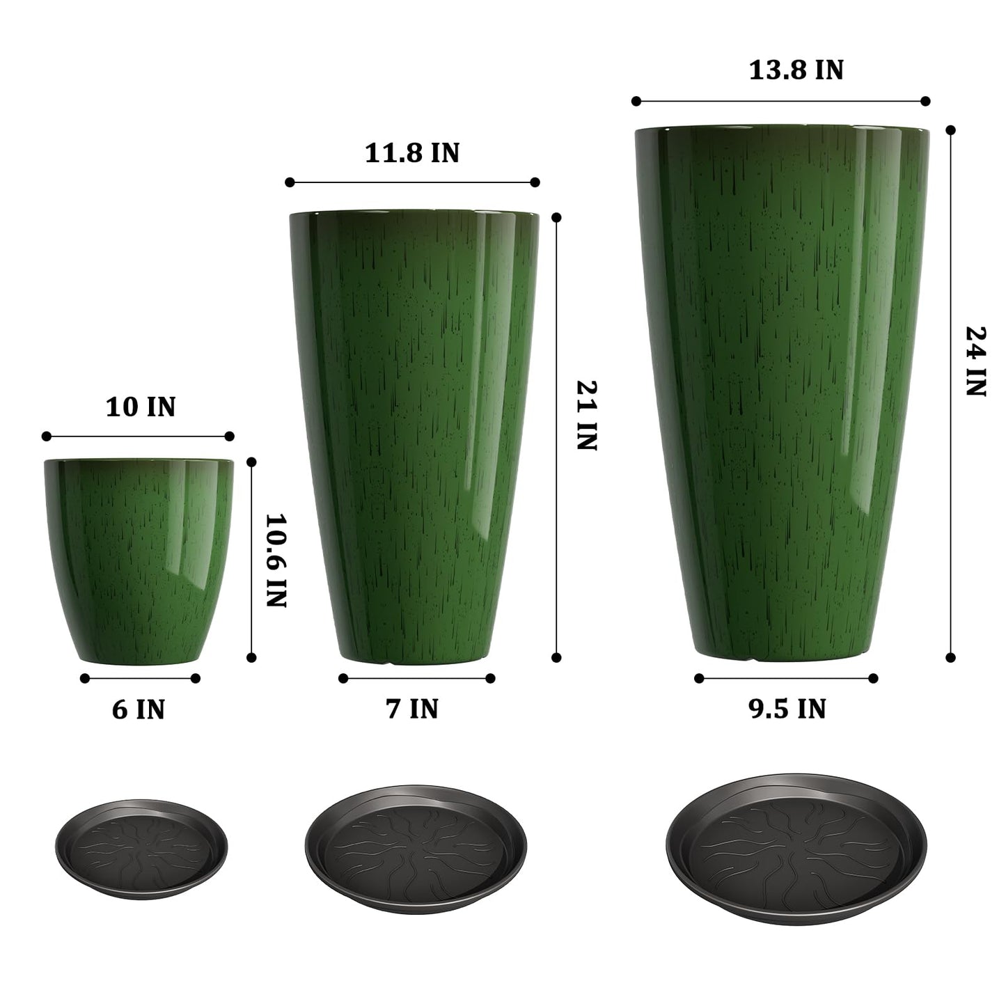 QCQHDU 24,21,11 inch Large Planters with Drainage Hole & Saucer, Set of 3 Plant Pots Tall Planter for Indoor & Outdoor Plants Home Modern Decor