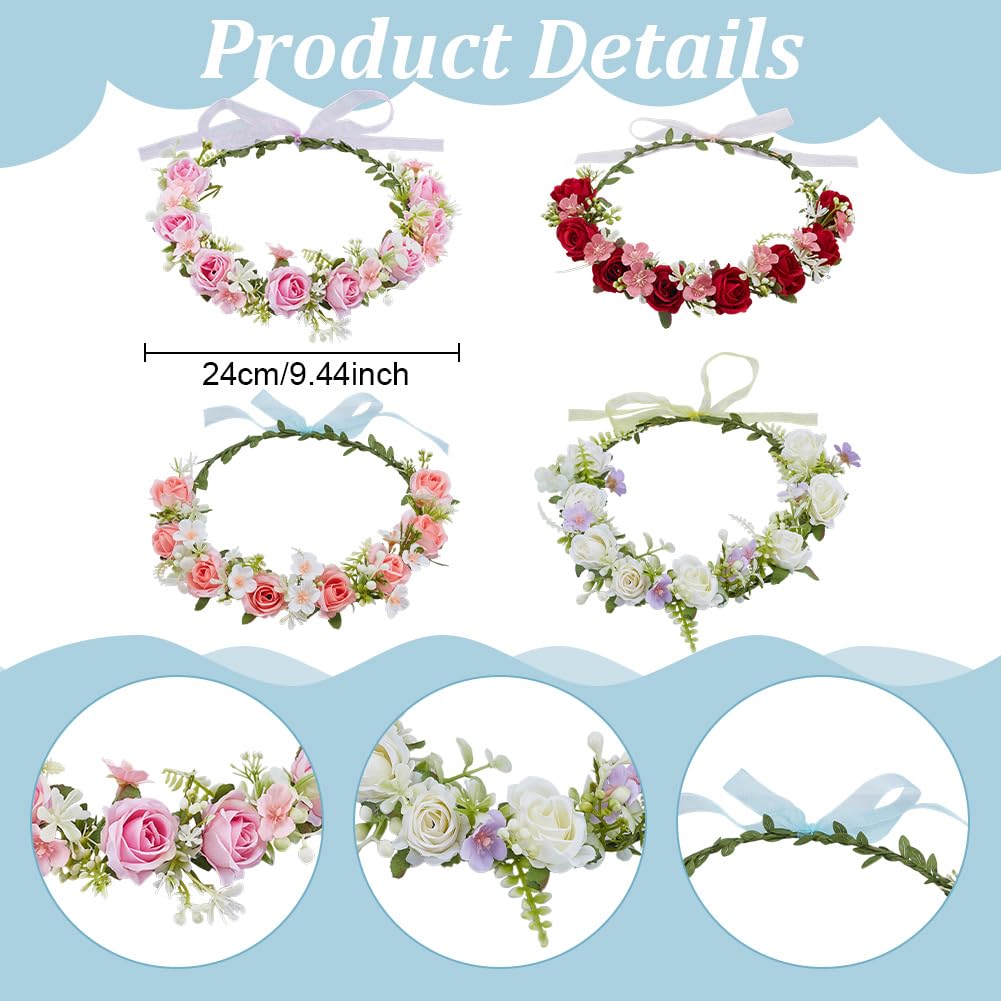 ACRNIGHEET 4 Sets DIY Flower Crown Making Kit, Fairy Party Favors Floral Headband, Make Your Own Crown Garland Headband, Rose Flowr Crowns Kit for Princess Women Wedding Birthday Part