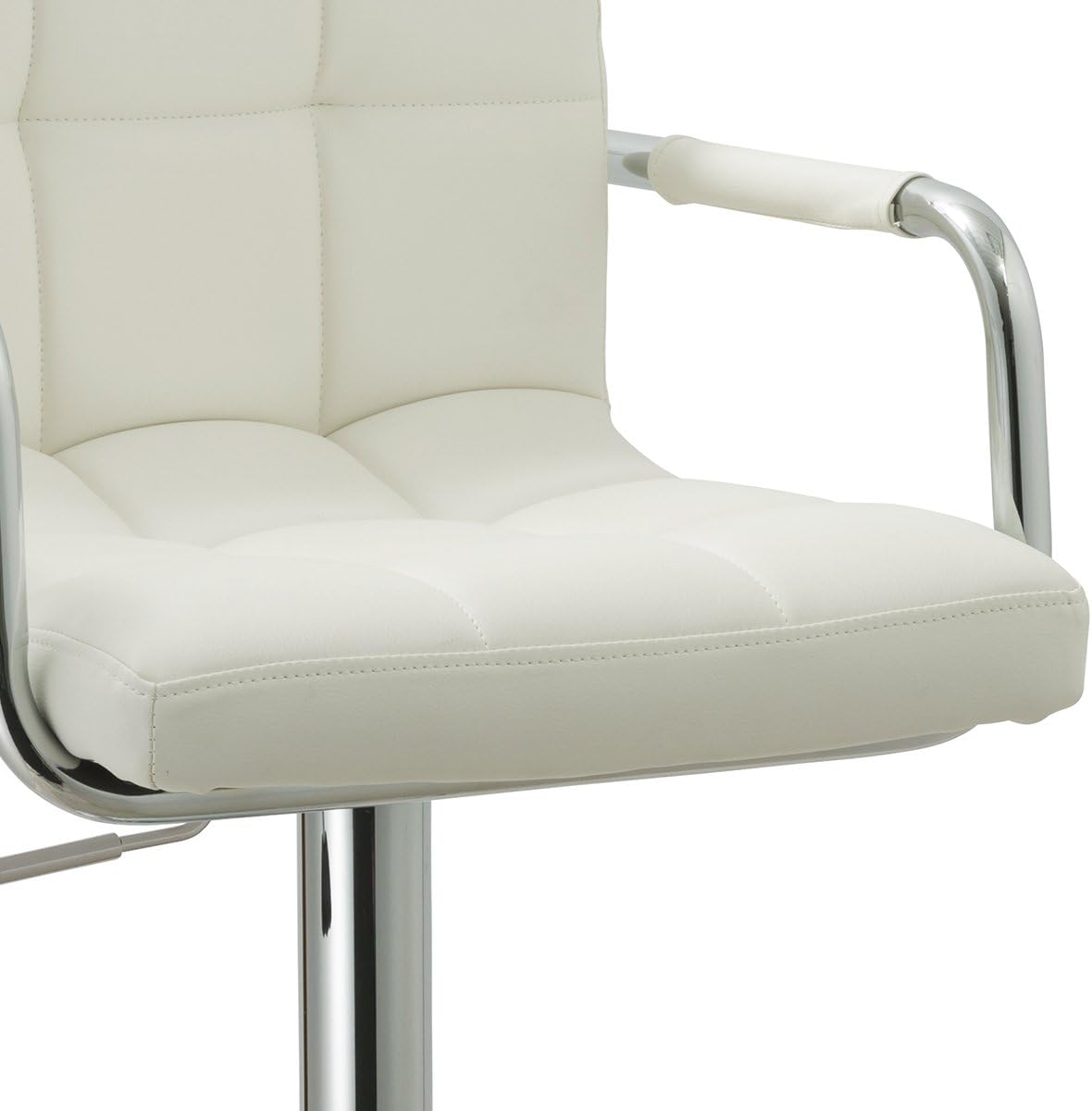 AC Pacific Contemporary Adjustable Swivel Kitchen Bar Stool Chair with Cushion and Armrest, 24"-33", White