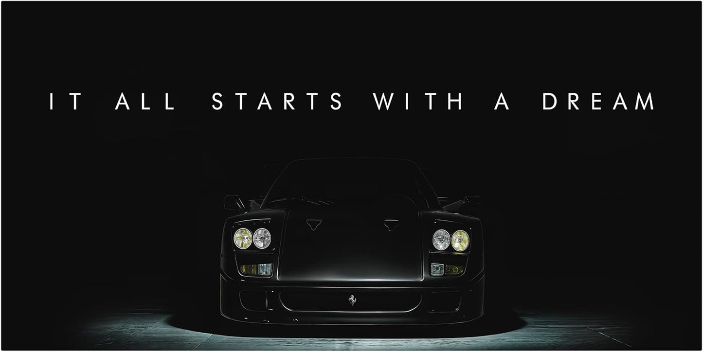 Motivational Wall Art for Office, Super Car Art Canvas, Inspirational Automotive Decor for Ferrari F40 Sportscar Lovers, Motivational Wall Decor for Office and Home, Car Poster (24" x 48" in)