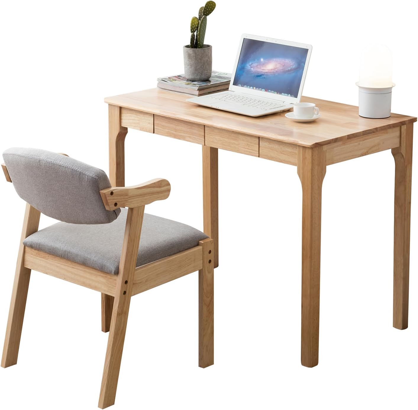 Solid Wood Desk, Gaming Study Home Office Desks for Work, Student PC Desk for Bedroom, Small Computer Desk for Small Spaces, Easy to Assemble (Wood Color, 39inch)