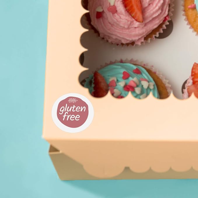 Rose Pink Gluten Free Stickers / 500 Circle Labels / 1" Round Food Seals/Chic Design with Foliage Aesthetic