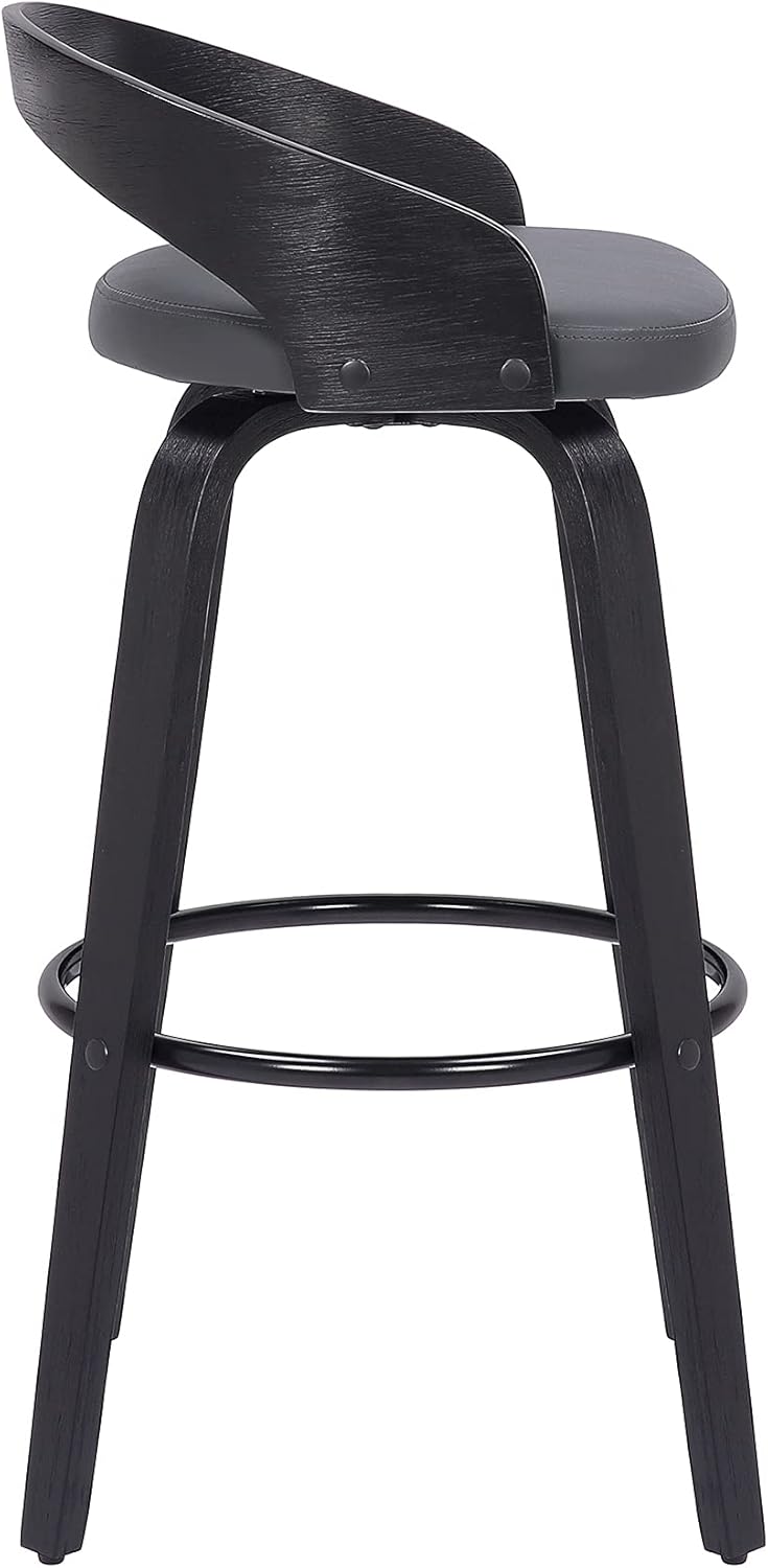 Armen Living Sonia 26" Counter Height Swivel Gray Faux Leather and Black Wood Bar Stool - Set of 3