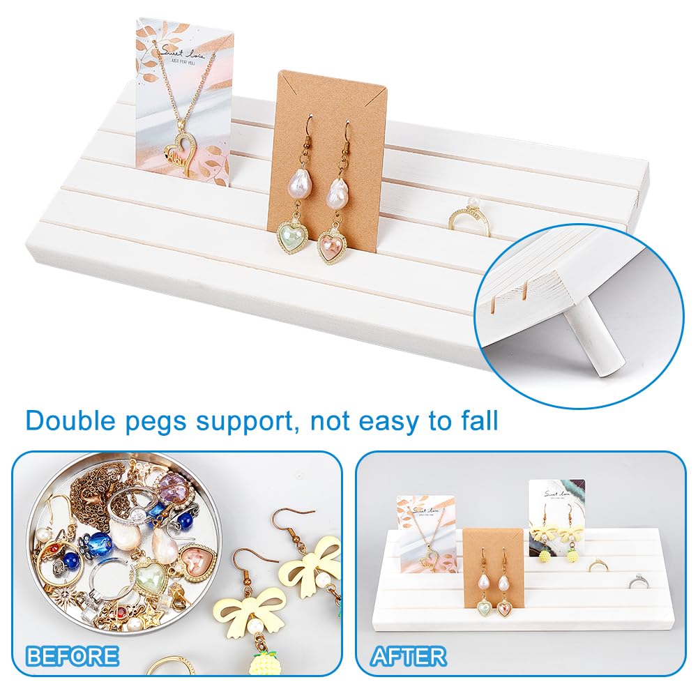 PH PandaHall 5 Slots Wooden Card Display Stand, White Jewelry Organizer Earring Card Holder Photo Table Displays for Earrings Bracelet Ring Jewelry Business Cards Selling Retail, 11.8x4.7 inch