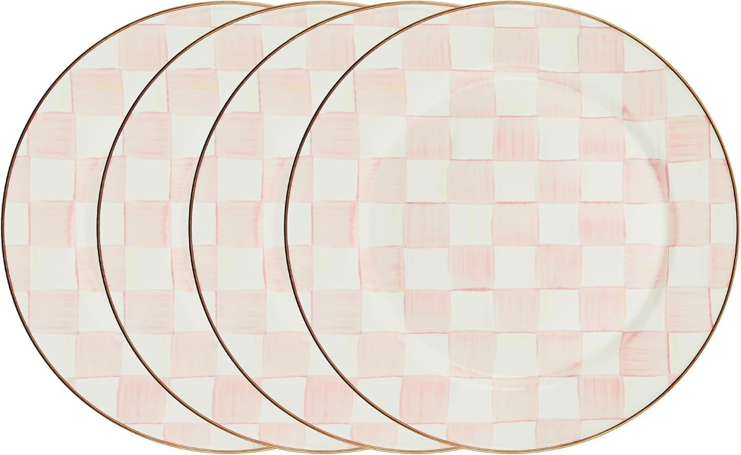 MACKENZIE-CHILDS Enamel Charger Plate, Charger Decoration for Dinner Plates or Home Decor, 12 Inches, Pink-and-White Rosy Check, Set of 4